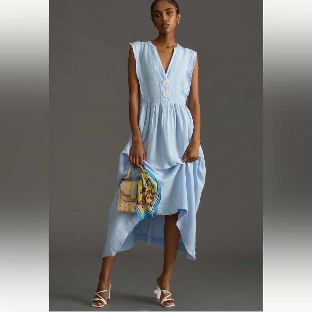 Anthropologie linen v neck apron dress size S